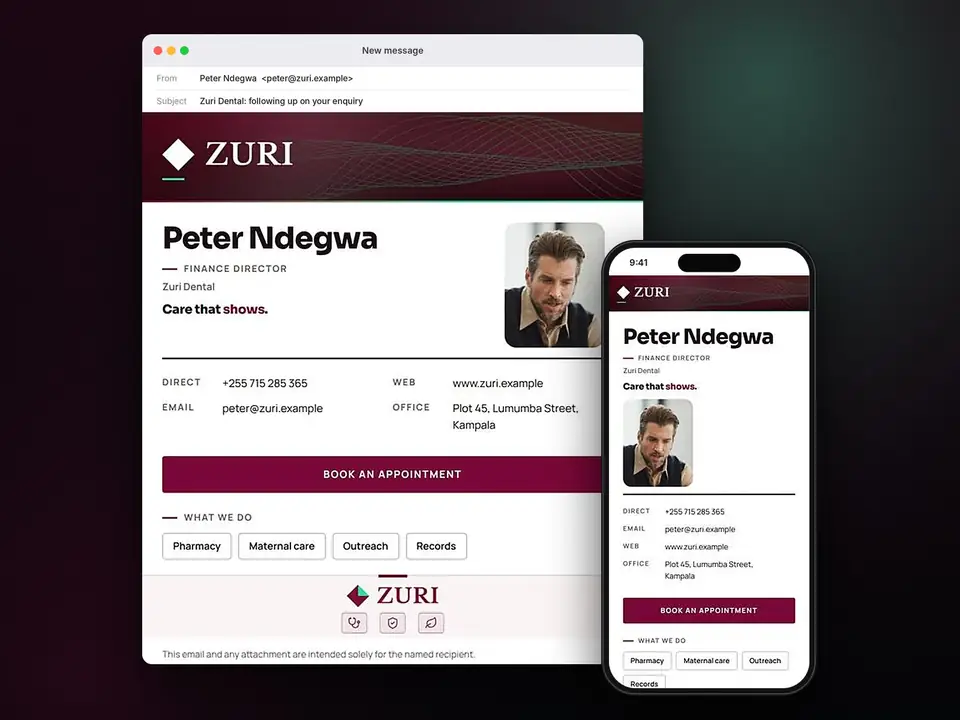 Specimen on a fictional company, shown whole