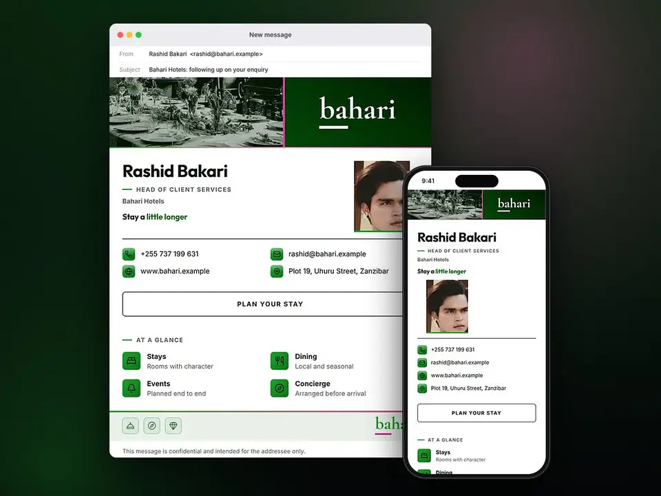 Signatures, Bahari Hotels: finished specimen shown whole