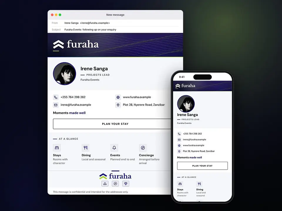 Signatures, Furaha Events: finished specimen shown whole