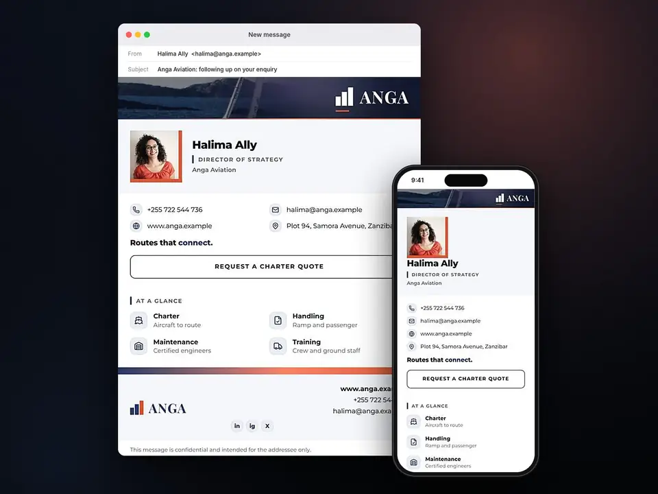 Signatures, Anga Aviation: finished specimen shown whole