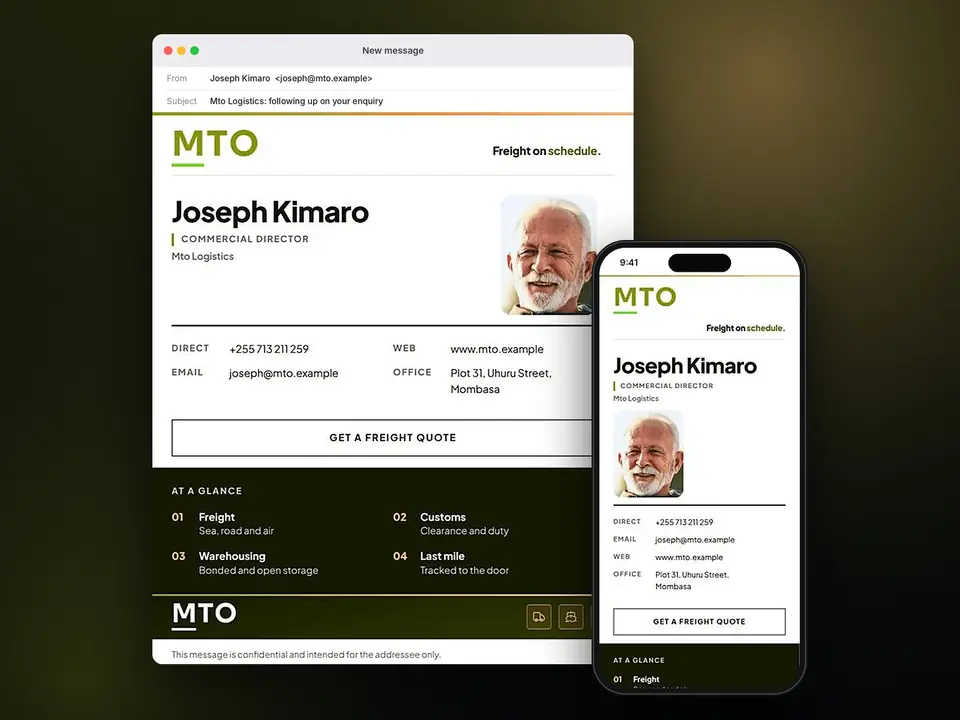 Signatures, Mto Logistics: finished specimen shown whole