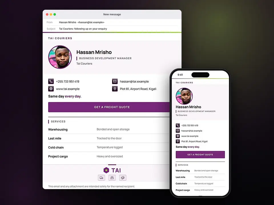 Specimen on a fictional company, shown whole