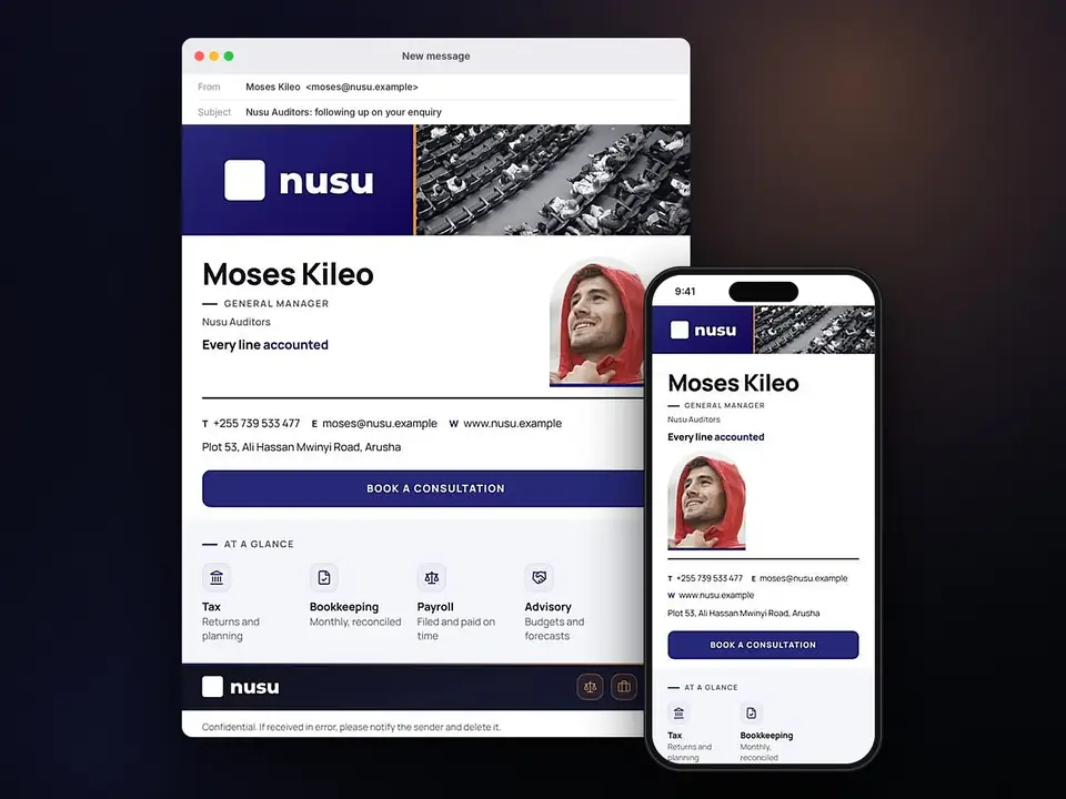 Signatures, Nusu Auditors: finished specimen shown whole