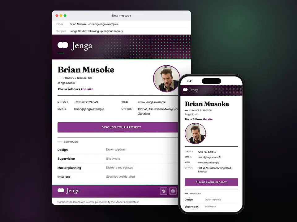 Signatures, Jenga Studio: finished specimen shown whole