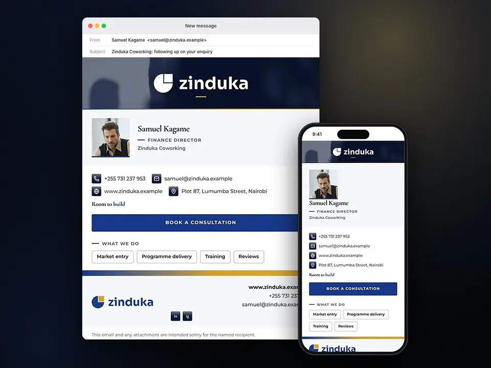 Signatures, Zinduka Coworking: finished specimen shown whole