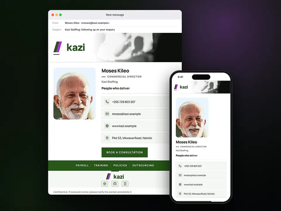 Signatures, Kazi Staffing: finished specimen shown whole