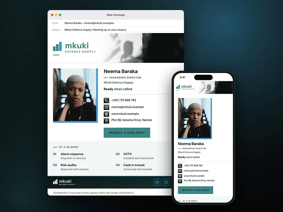Signatures, Mkuki Defence Supply: finished specimen shown whole