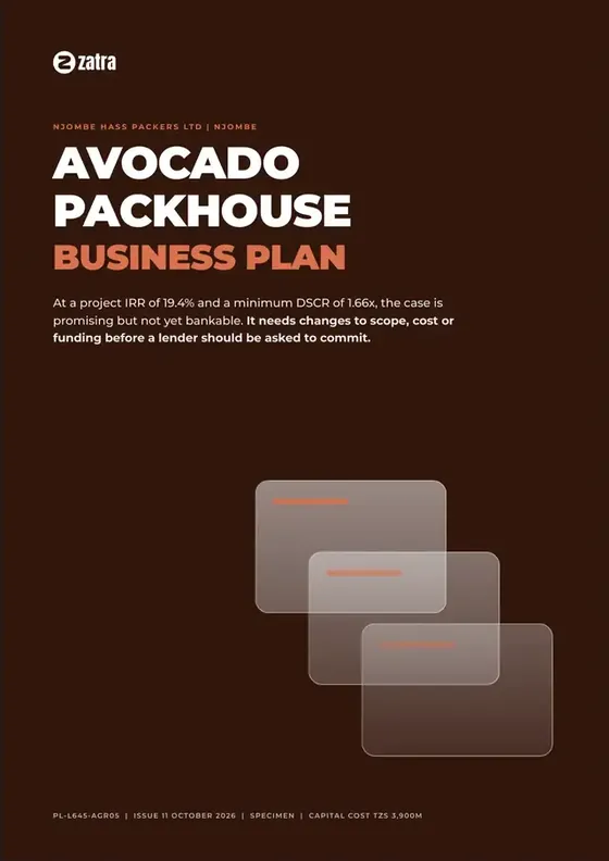 Avocado packhouse, Business plan cover